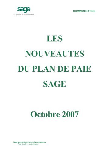 LES NOUVEAUTES DU PLAN DE PAIE SAGE Octobre ... - extremIT