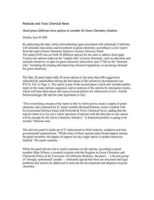Pesticide and Toxic Chemical News - University of California, Berkeley