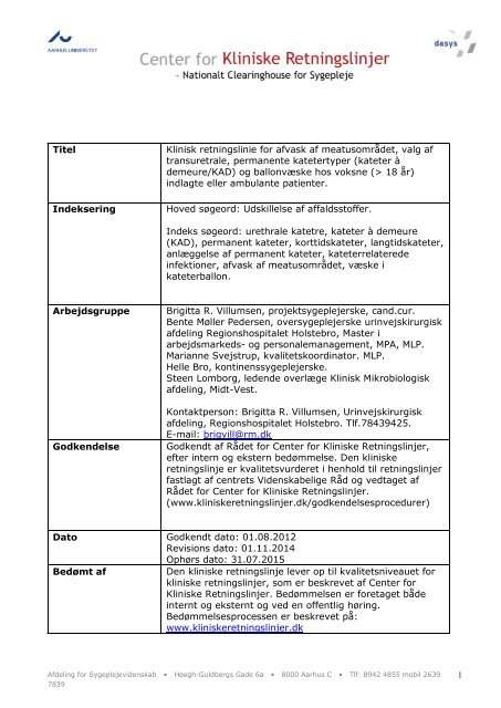 (kateter Ã  demeure/KAD) og - Center for Kliniske Retningslinjer