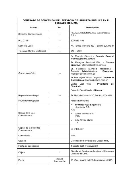 CONTRATO DE CONCESIÃN DEL SERVICIO DE ... - Invermet