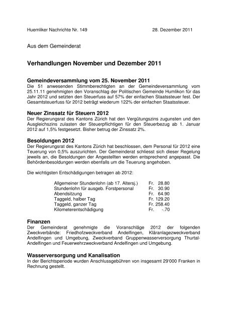 Verhandlungen November und Dezember 2011 - auf Humlikon.ch