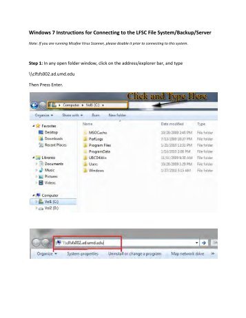 Windows 7 Instructions for Connecting to the LFSC File System