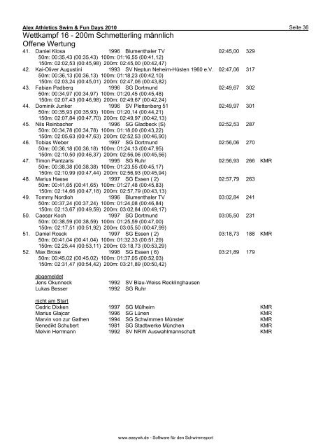 Protokoll Swim & Fun Days - SV BLAU-WEISS Recklinghausen