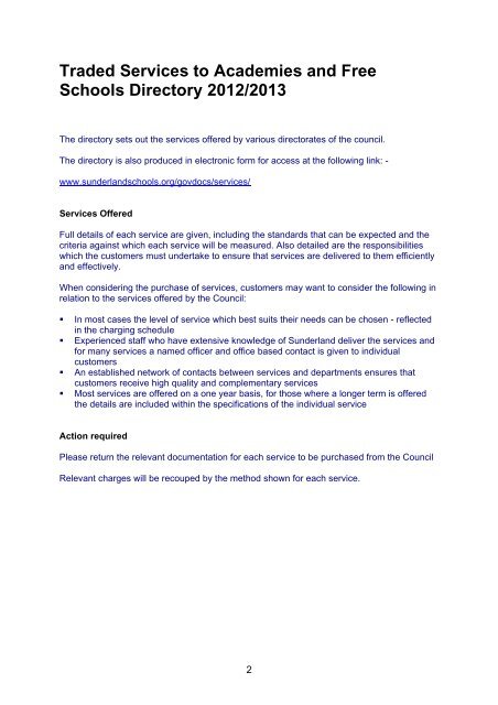 Services offered 2012/13 - Sunderland Learning Hub