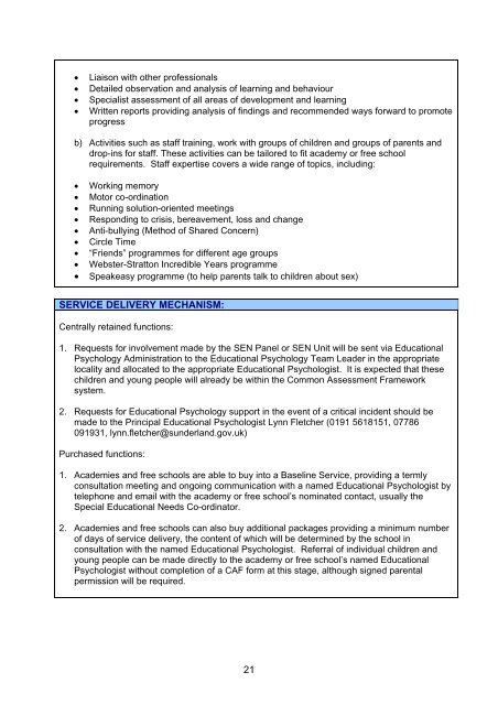 Services offered 2012/13 - Sunderland Learning Hub