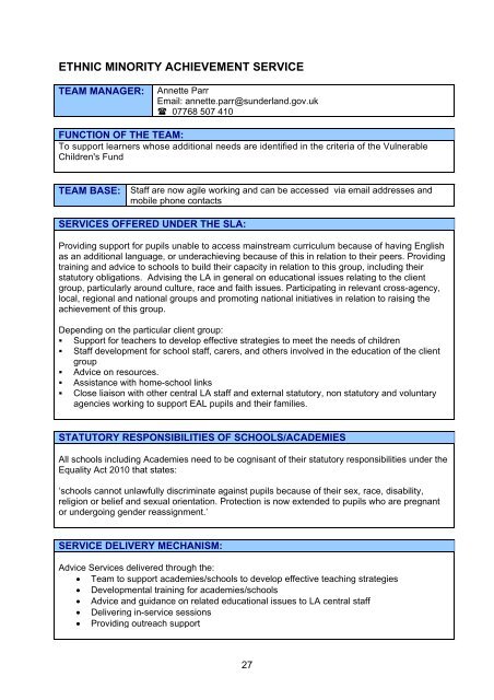 Services offered 2012/13 - Sunderland Learning Hub