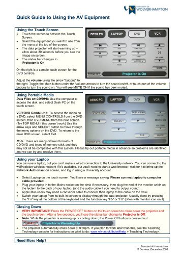 Instructions for using the AV equipment