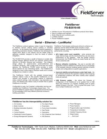 FS-B35 Series Data Sheet - FieldServer Technologies