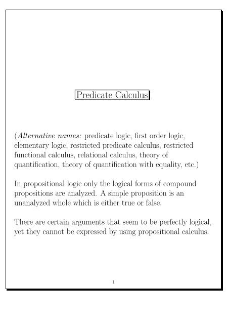 Predicate Calculus Computer Science
