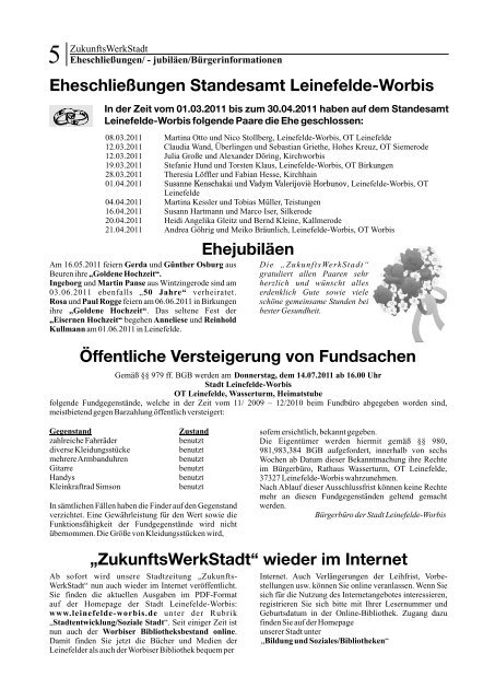 ZukunftsWerkStadt Ausgabe Mai 2011 - Stadt Leinefelde Worbis