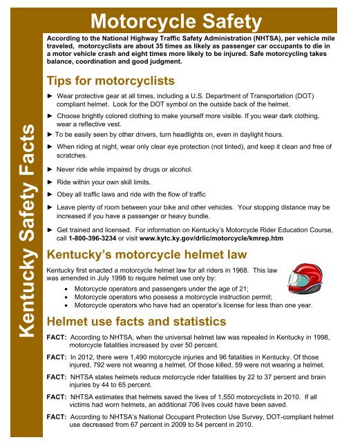 Motorcycle Safety Kentucky Safety Facts - Kentucky Transportation ...