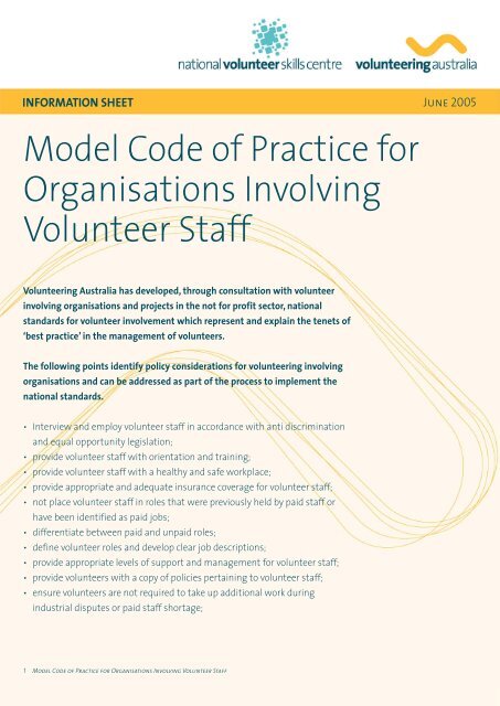 Model Code of Practice for Organisations Involving Volunteer Staff