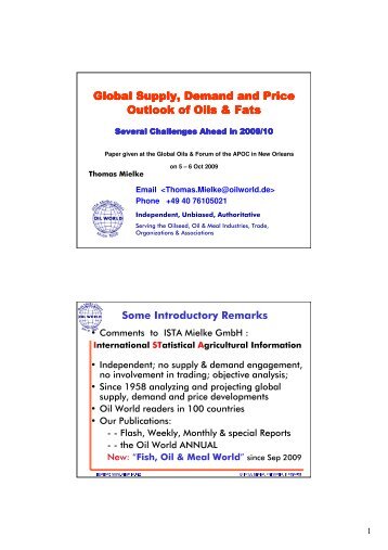 Global Supply, Demand and Price Outlook of Oils & Fats