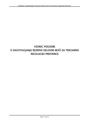 Vzorec pogodbe terciarna regulacija - Elektro-Slovenija, doo