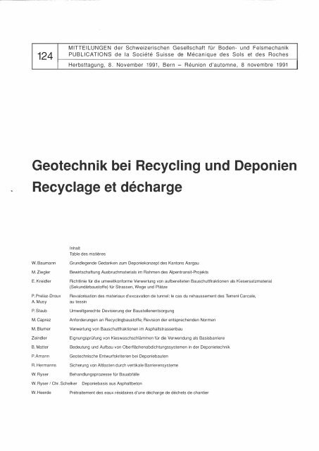 Geotechnik bei Recycling und Deponien Recyclage ... - SGBF-SSMSR