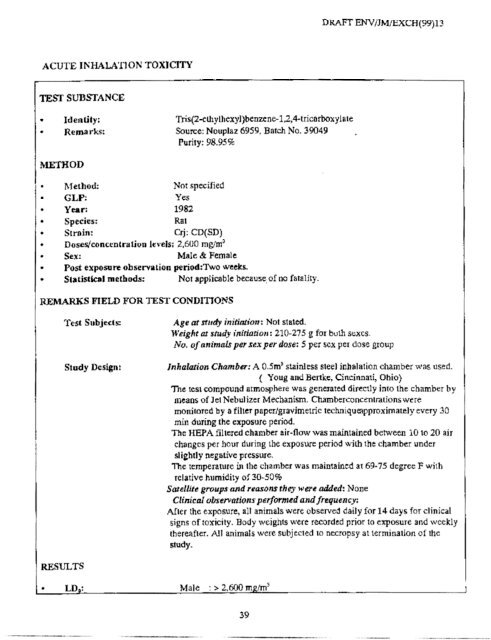 Trimellitate Category; Revised Summaries - US Environmental ...