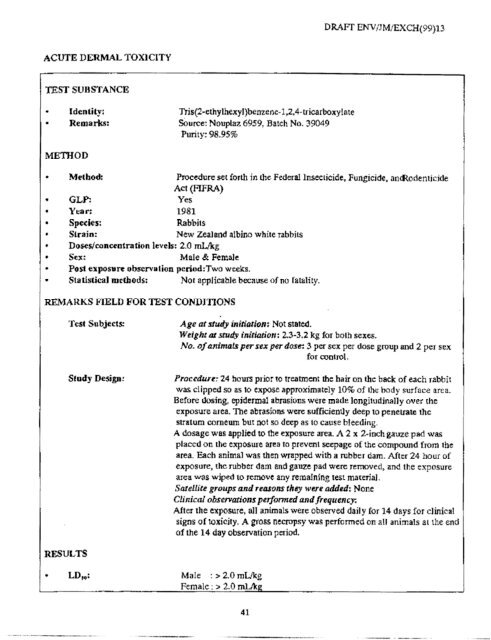 Trimellitate Category; Revised Summaries - US Environmental ...