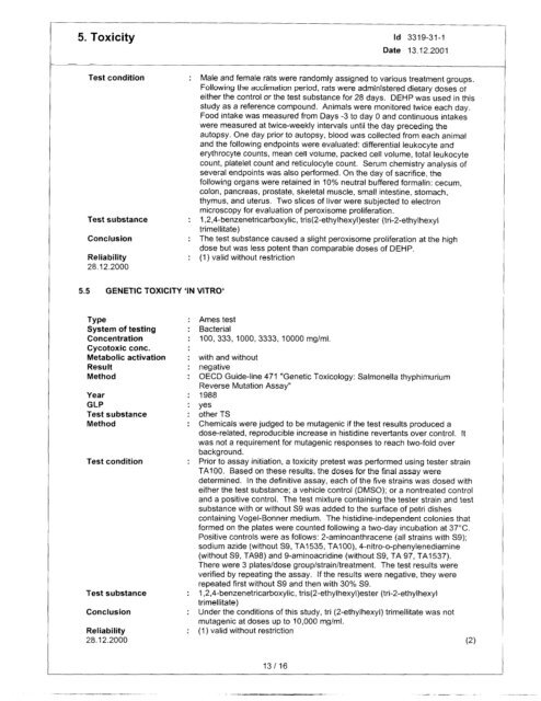 Trimellitate Category; Revised Summaries - US Environmental ...