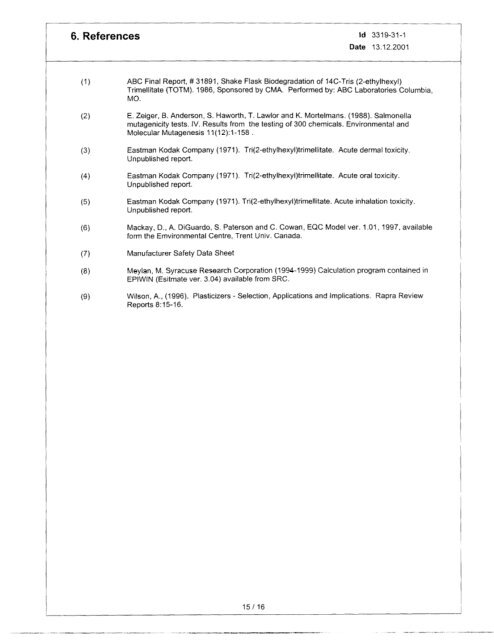 Trimellitate Category; Revised Summaries - US Environmental ...