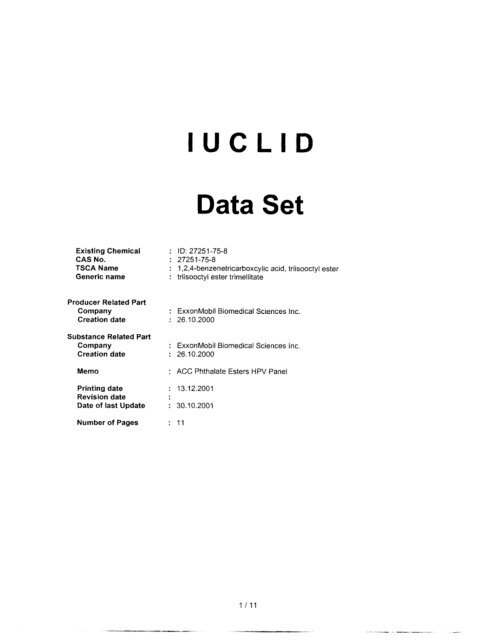 Trimellitate Category; Revised Summaries - US Environmental ...