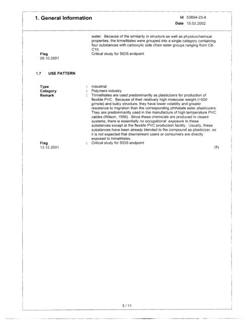 Trimellitate Category; Revised Summaries - US Environmental ...