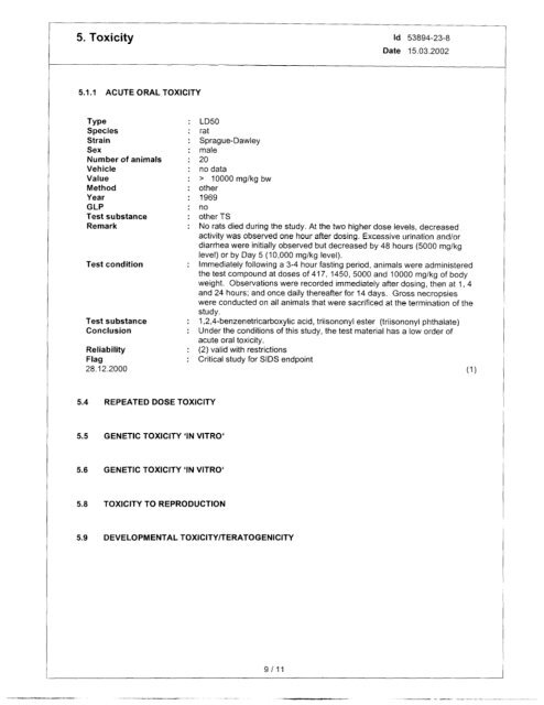 Trimellitate Category; Revised Summaries - US Environmental ...