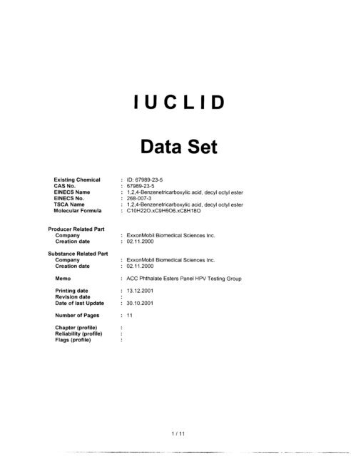 Trimellitate Category; Revised Summaries - US Environmental ...