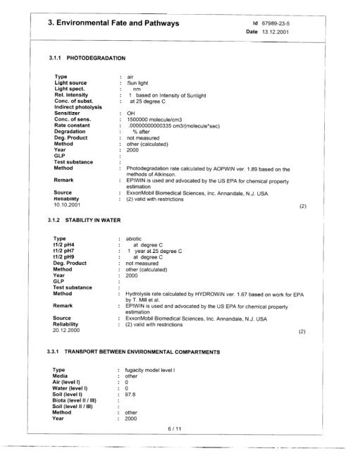 Trimellitate Category; Revised Summaries - US Environmental ...