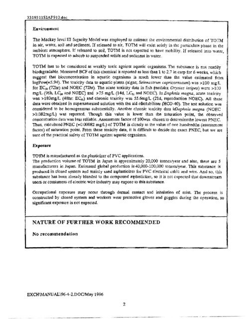 Trimellitate Category; Revised Summaries - US Environmental ...