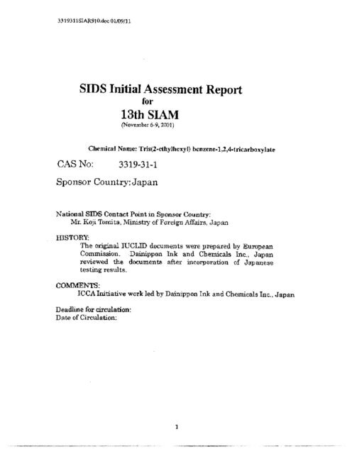 Trimellitate Category; Revised Summaries - US Environmental ...