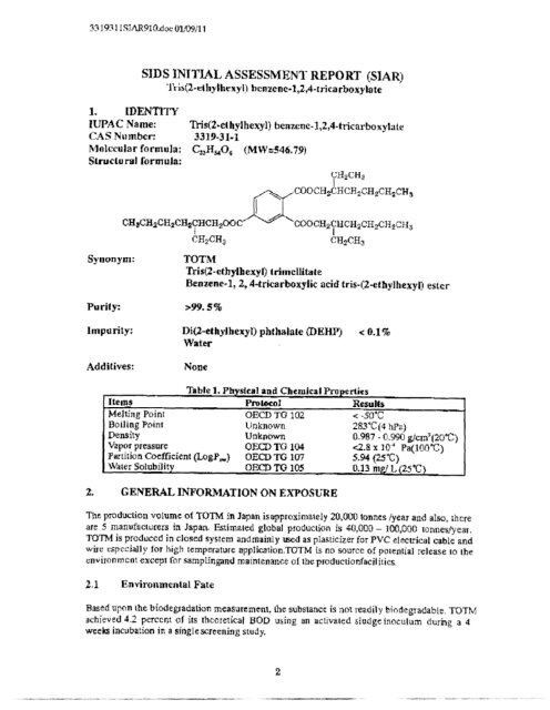 Trimellitate Category; Revised Summaries - US Environmental ...