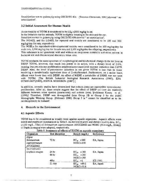 Trimellitate Category; Revised Summaries - US Environmental ...