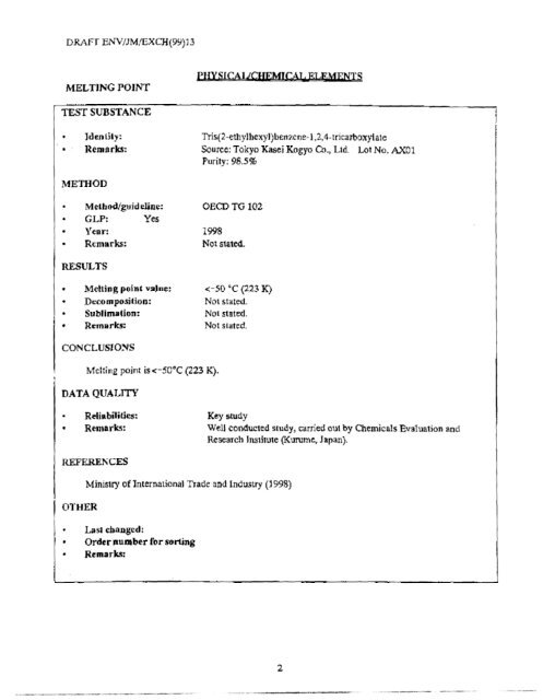 Trimellitate Category; Revised Summaries - US Environmental ...