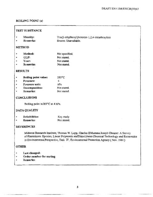 Trimellitate Category; Revised Summaries - US Environmental ...