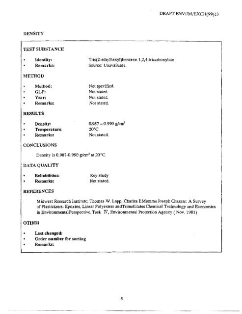 Trimellitate Category; Revised Summaries - US Environmental ...