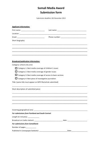 Somalia/Puntland/Somaliland Media Award Submission form