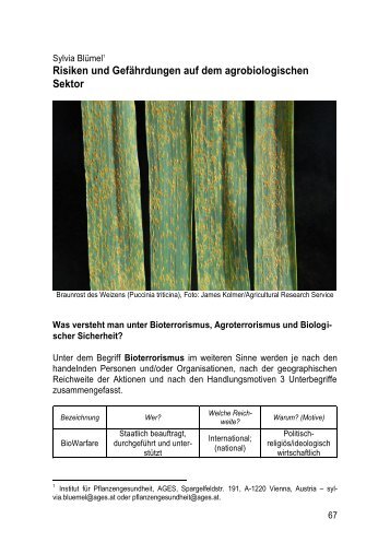 Risiken und Gefährdungen auf dem agrobiologischen Sektor