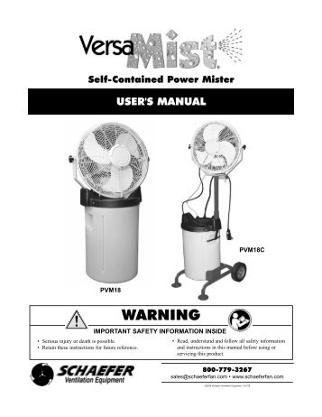 VersaMist Misting Fan Manual - Schaefer Ventilation Equipment
