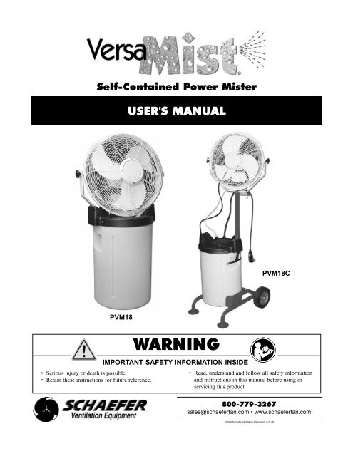 VersaMist Misting Fan Manual - Schaefer Ventilation Equipment