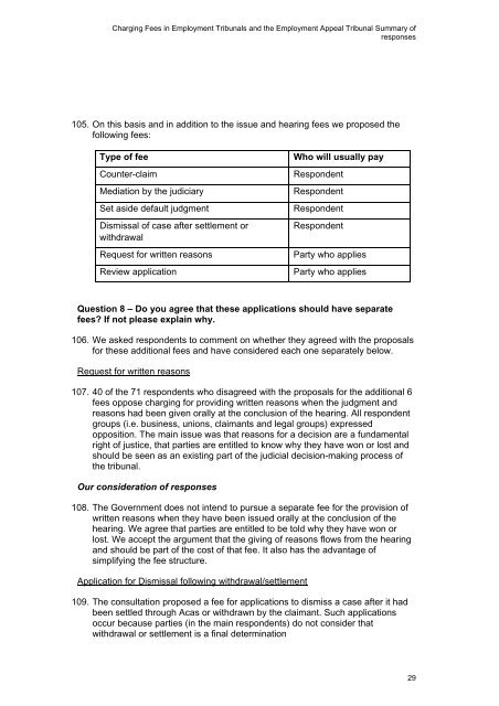 Charging Fees in Employment Tribunals and the ... - Ministry of Justice