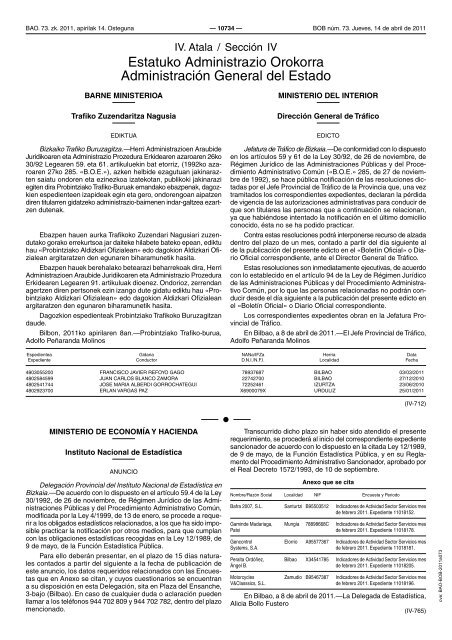 BIZKAIKO ALDIZKARI OFIZIALA BOLETIN OFICIAL DE BIZKAIA - Fruiz