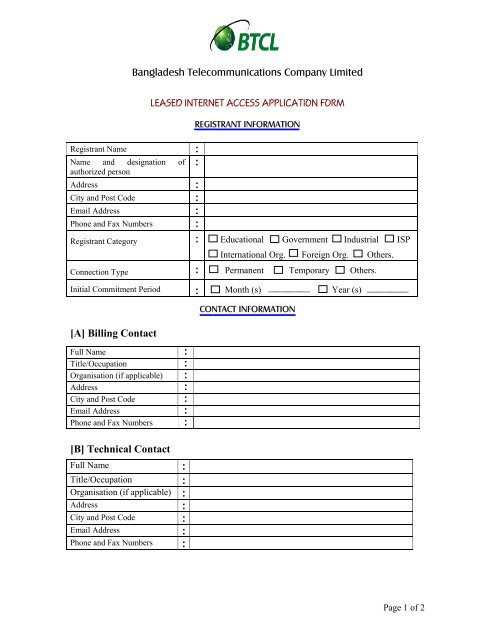 Leased Line Internet Application Form - BTCL