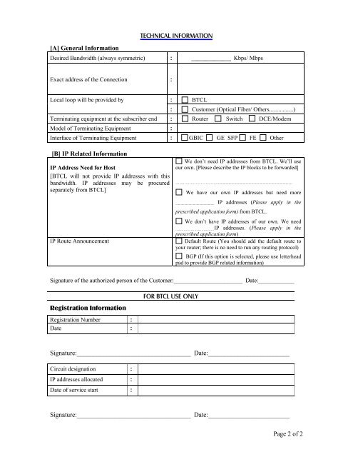 Leased Line Internet Application Form - BTCL