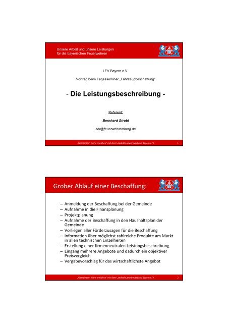 Die Leistungsbeschreibung - Landesfeuerwehrverband Bayern