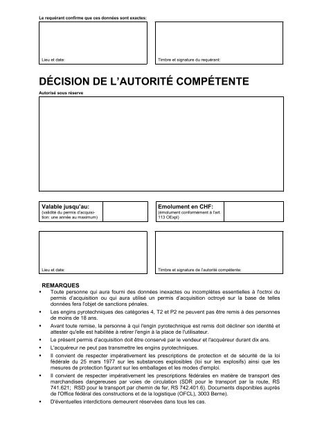 Permis d'acquisition pour engins pyrotechniques - Kantonspolizei ...