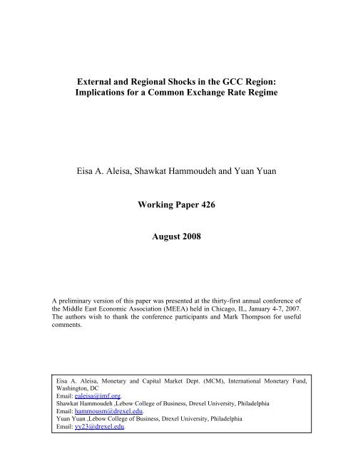 External and Regional Shocks in the GCC Region