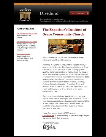 The Expositor's Institute of Grace Community Church - The Master's ...