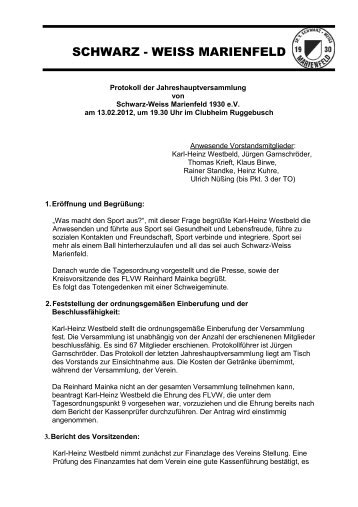 Protokoll der Jahreshauptversammlung -  Schwarz-Weiss Marienfeld