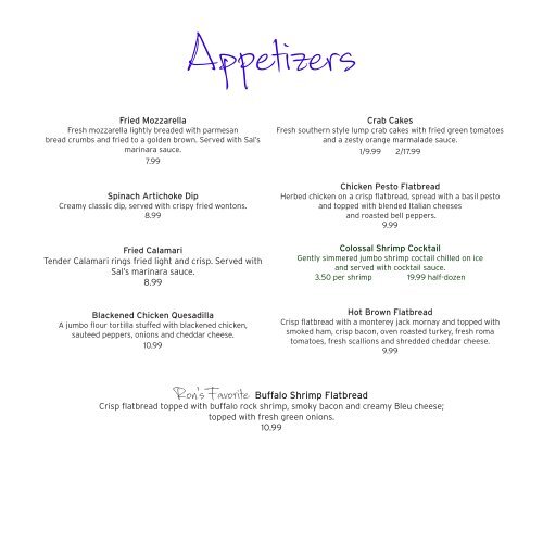 Dinner Menu Bluegrass Hospitality Group