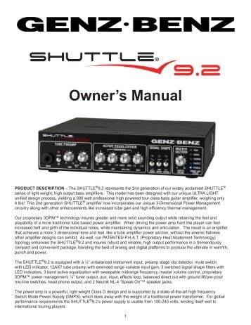 Shuttle 9.2 Owners Manual - Genz Benz